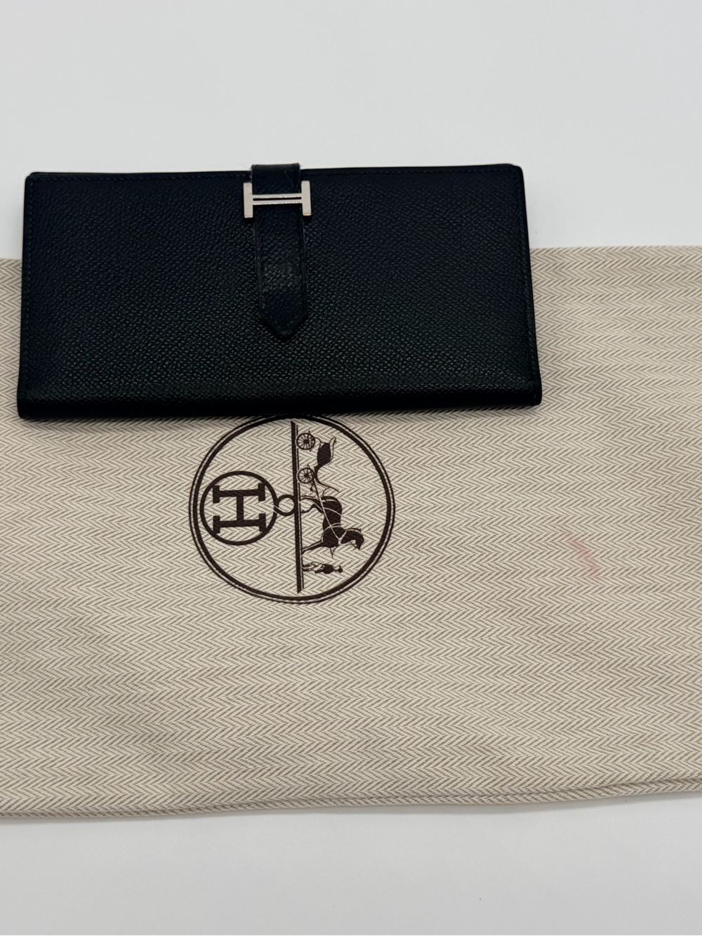 Hermes Black Leather Card Holder with Silver Stamp